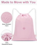 BAVELOE Drawstring Backpack Sports Gym Sackpack with Pockets Water Resistant Cinch String Bag for Women Men（Pink）