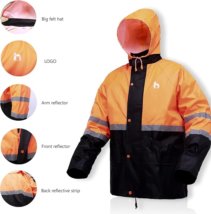 Rain Suit, High Visibility Reflective Safety Jacket, Lightweight Rain Gear, Waterproof Rain Jacket with Pants