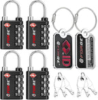 Forge Dual-Opening: Key or Combination Lock, TSA Approved Lock for Luggage, Pelican case, Travel, Gym, School, Luggage Combination Lock, Travel Bag Lock (Black 4 Locks and 2 ID)