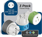 OREI Germany, France, Schuko Power Plug Adapter with 2 USA Inputs - Travel 3 Pack- Type E/F (US-9) Safe Grounded Use with Cell Phones, Laptop, Camera Chargers, CPAP, and More