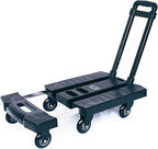 Heavy-Duty Folding Flatbed Hand Cart - 6 Wheels Trolley with Stretchable Handle for Home Office Travel & Moving - Supports 330lbs - Compact & Portable (Color: Black)