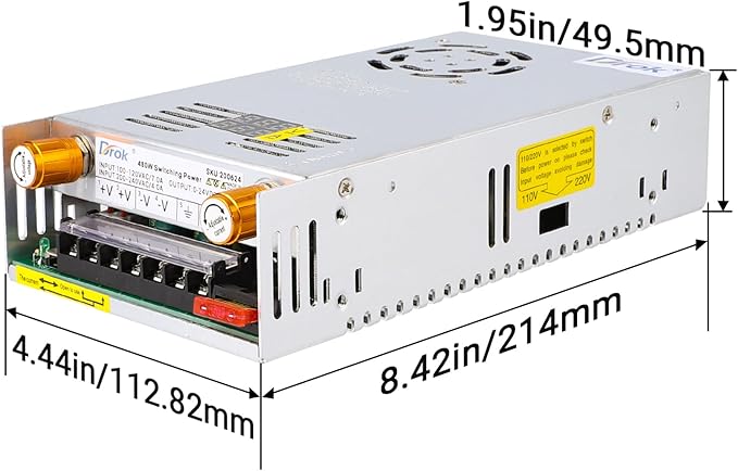 DROK 24V Power Supply, AC 110V/220V to DC 0-24V 0-20A 480W Buck Converter, Volt Amp Adjustable Adapter Regulated 5V 12V 24V Volt Switching Voltage LED Transformer Charger for Computer CCTV Lab