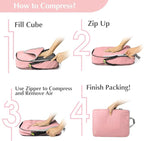 Gonex Compression Packing Cubes, 6pcs Expandable Storage Travel Luggage Bags Organizers with Shoe Bag, Clear Toiletry Bag (Pink)