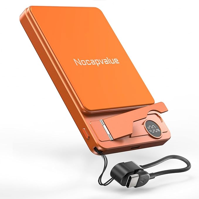 Qi2 Magnetic Portable Charger 10000mAh, 15W Wireless & 22.5W USB-C Fast Charger with Stand & LED Display, for iPhone 17/16/15/14,Orange