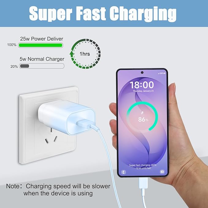 25W Super Fast Charging Cord Type C Block &10Ft USB C Android Phone Charger Cable for Samsung Galaxy S26 Ultra/S26/S26+/S25 Ultra/S25/24 Ultra/S24/S23 Ultra/S22 Ultra//Note 20/10,Blue Gradient