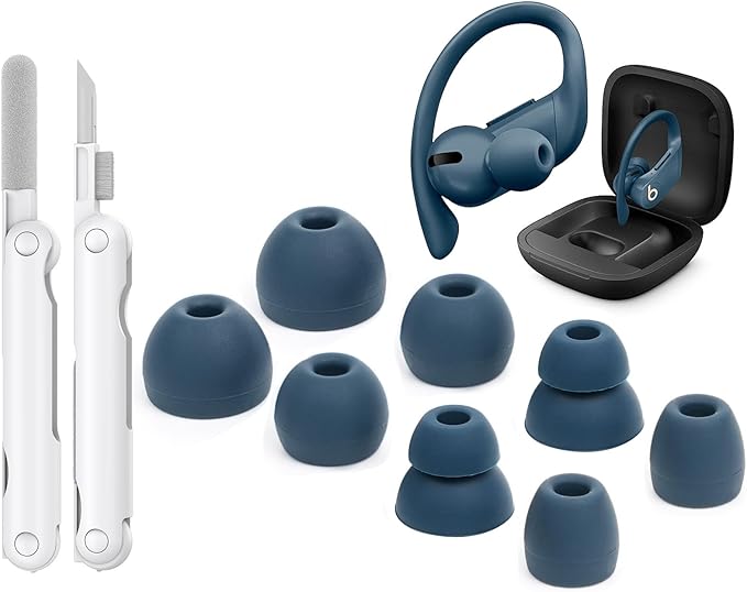 4 Pair Replacement Ear tip for Powerbeats Pro, Beats Earbuds Replacement Tips,Wireless Earphone Headphones, Silicone Earbuds Buds Set with Cleaning kit (BLUE)
