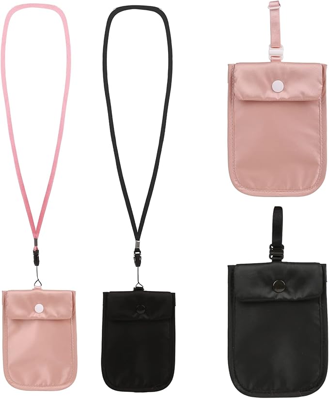 Travel Bra Wallet for Women Hidden Bra Wallet for Travel Under Clothes Secret Pouch(Black, Pink)