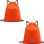 2-Pack Waterproof Drawstring Backpacks, Soccer-Texture Oxford Fabric, 16.9" × 13.8", Lightweight 0.19 lb Each, No Eyelets, Gym & Marathon Gear Sacks(Orange)