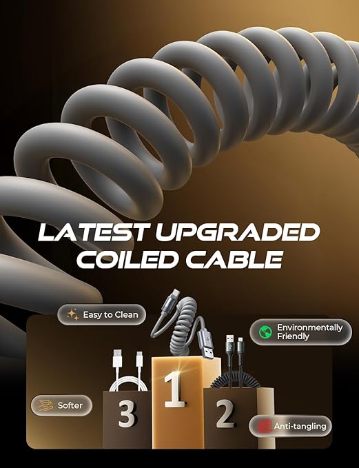 LISEN Android Auto USB Cable, 2 Pack for CarPlay, Short Coiled USB A to USB C Cable Compatible with iPhone 17/16/15, Samsung Galaxy S25/S24/S23 A15/A14, Google Pixel 9/8, Space Gray 4+6FT