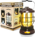 Retro Camping Lantern Rechargeable 1500LM 2 Modes Dimmable,Portable Electric Hurricane Lamp Hands-Free Flashlight,5000 mA High Capacity Battery LED Lanterns for Power Outages Indoor