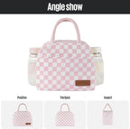 douyadady Lunch Bag Women/Men Lunch Box Women/Men (Pink+White Checkerboard)