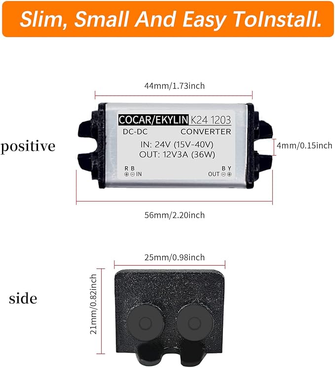 DC 24v to 12v Step Down Converter Reducer Regulator 3A 36W Power Supply Adapter for Auto Car Truck Vehicle Boat Solar System etc.(Accept DC15-40V Inputs)