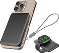 JUOVI Magnetic Wireless Power Bank Ultra-Slim 5000mAh Portable Charger 20W PD Fast Charging Mini Battery Pack with USB-C Cable Compatible for Magsafe Airpods i-Watch iPhone 16 15 14 Series (Black)