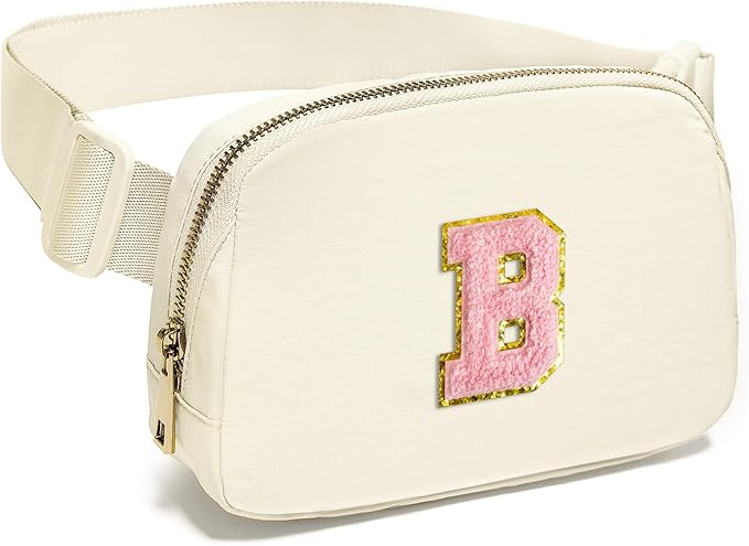 Gitus Personalized Gifts Birthday Gifts for Girls Fanny Pack Cross Body Bags with Initial Letter Preppy Stuff Gifts for Her Girlfriend Wife Sister Friends Mom (Ivory-B)