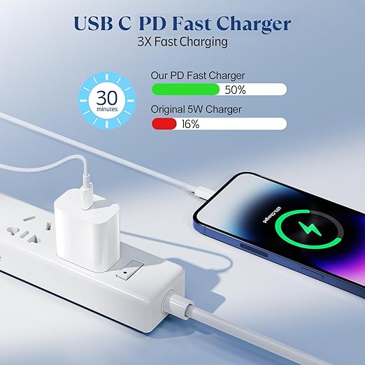 Ximytec iPhone 14 13 12 11 Charger Fast Charging 2Pack 20W Type-C Fast Charger Blocks with 6FT MFi-Certified USB C to Lightning Cables Compatible with iPhone 14/13/12/11/XS/XR/X/8/7/6 /iPad (White)