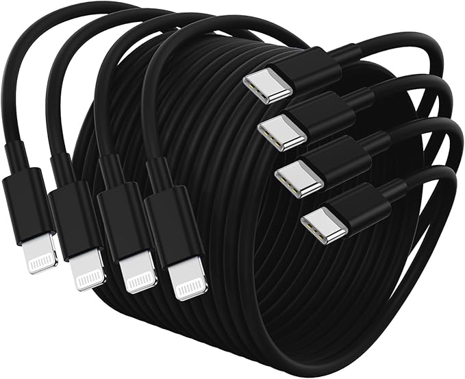 4Pack USB C to Lightning Cable 6FT, Fast Charging Cord for iPhone 14, Replacement for Apple Original Charger Cable for iPhone 14 13 12 11 Pro 11 XS MAX XR 8 7 6s Plus-Black