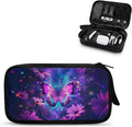 Purple Floral Butterfly Print Electronic Organizer Travel Universal Accessories Storage Bag Portable for Hard Drives, Cables, Memory Sticks, Charger, Phone, USB, SD Cards