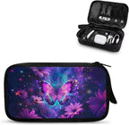 Purple Floral Butterfly Print Electronic Organizer Travel Universal Accessories Storage Bag Portable for Hard Drives, Cables, Memory Sticks, Charger, Phone, USB, SD Cards