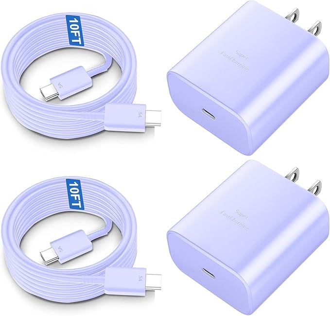 USB C Charger Block, 45W Super Fast Charger with 10FT Cable for Samsung Galaxy S26 S25 S24 S23 Ultra/S26 S25 S24 S23 S22 S21 S20/Note 10/20, PPS Android Phone Charger-Purple