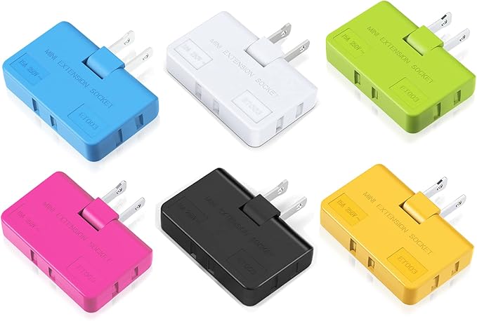 ETwinCoo 3 Way Flat Wall Outlet Extender, 2 Prong Mini Flat Wall Plug Adapter, Rotatable Flat Outlet Adapter(Easy Install & Safe), Type A,Multiple Color (6 Pack)