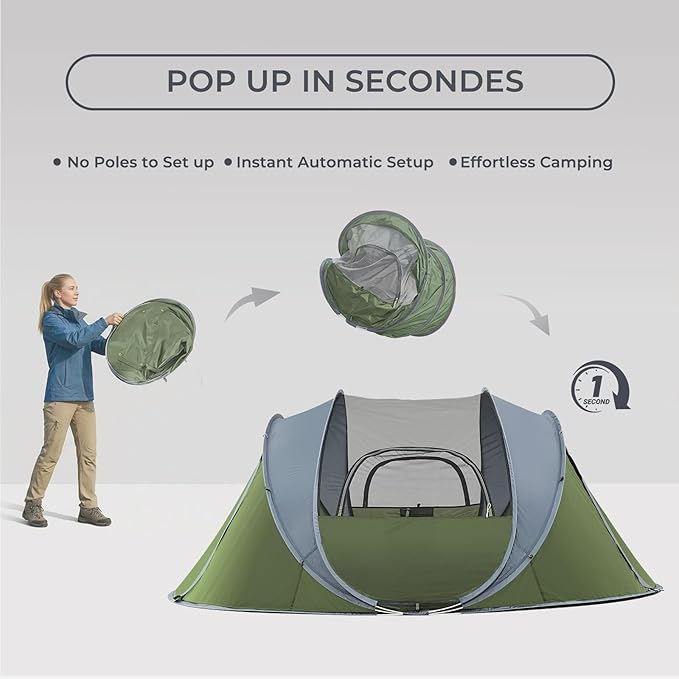 4/6 Person Easy Pop Up Tent,Camping Tent with Skylight and Rainfly,Waterproof,Quick Setup-Instant Tents for Camping Outdoor