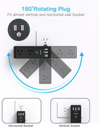 PD20W Surge Protector Outlet Extender - Rotating Plug, One Beat 6 AC Multi Plug Outlet with 3 USB Ports (1 USB C), 1800J Wall Charger, 3-Sided Power Adapter with Spaced Outlet Splitter for Home Office