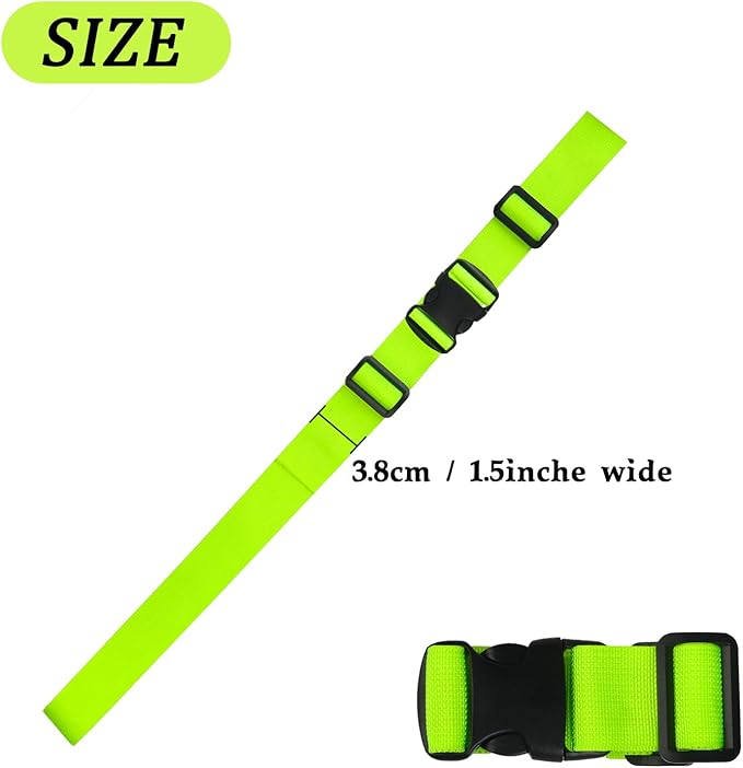 MAGARROW 1.5" Utility Luggage Straps with Buckle Adjustable, 4-Pack (Neon Green, 1.5 in x 4.5 ft)