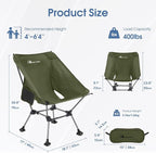 MOON LENCE High Back Folding Camping Chairs, Height-Adjustable, Widened Seat, for Beach with Anti-Sinking Feet (Green-Plus)