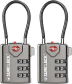 SURE LOCK TSA Approved Combination Luggage Locks with Open Alert Indicator – Durable Zinc Alloy Cable Travel Locks with Large Easy-Read Dials for Suitcases, Backpacks & Gym Bags(Grey 2 Pack)