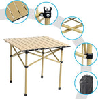 Wind Tour Portable Camping Table Folding Side Table Aluminum Lightweight Table with Carry Bag for Outdoor Cooking Hiking Picnics BBQ Travel (Khaki)