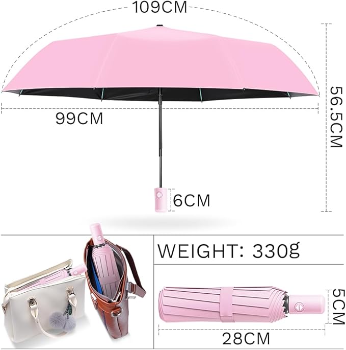 YINBAOGE Compact Travel Umbrella, Automatic Folding Windproof 8 Ribs, Lightweight Small Portable Parasol for Rain & Sun with UV Protection, Fits Car, Backpack, Purse, Men & Women