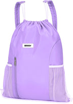 WANDF Drawstring Backpack with Shoulder Pad Sports Gym Backpack with Mesh Pocket String Bag for Women Men (Purple)