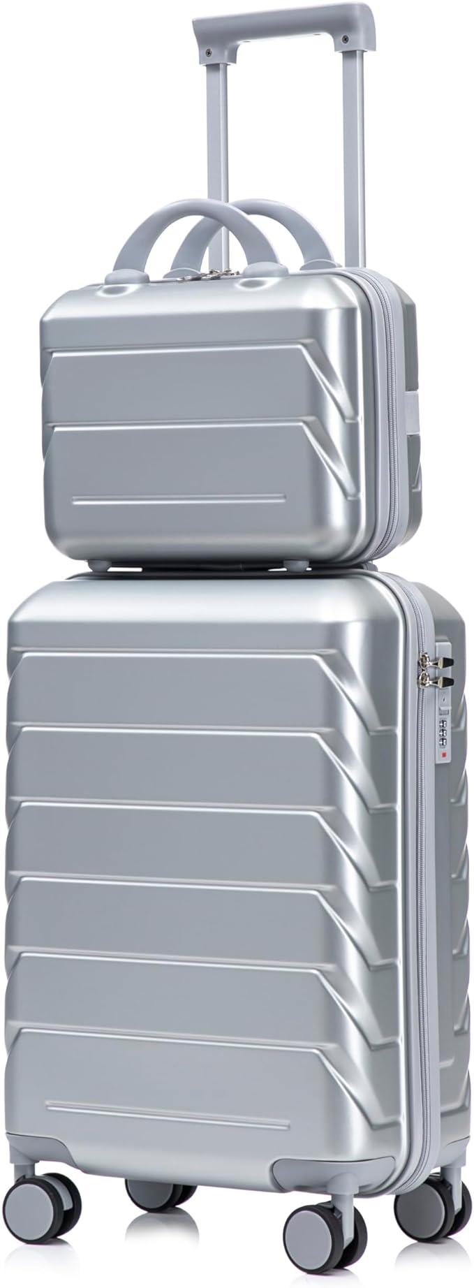 Kids Luggage Sets for Girls, 2 Piece Luggage Set, 20 Inch Rotating Wheel Suitcase with 14 Inch Cosmetic Case, Lightweight Hardshell Suitcase with 360° Spinner Wheels for Travel (Silver)