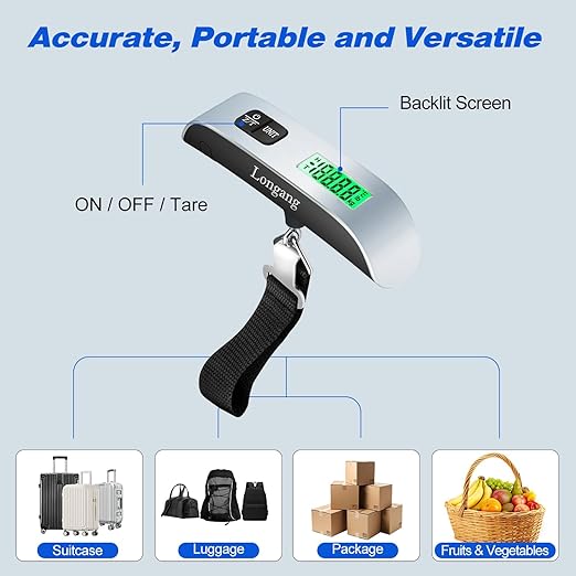 Digital Hanging Luggage Scale with Backlit for Travel, Portable Handheld Suitcase Weight Scale with Hook, 110 Pounds, Battery Included