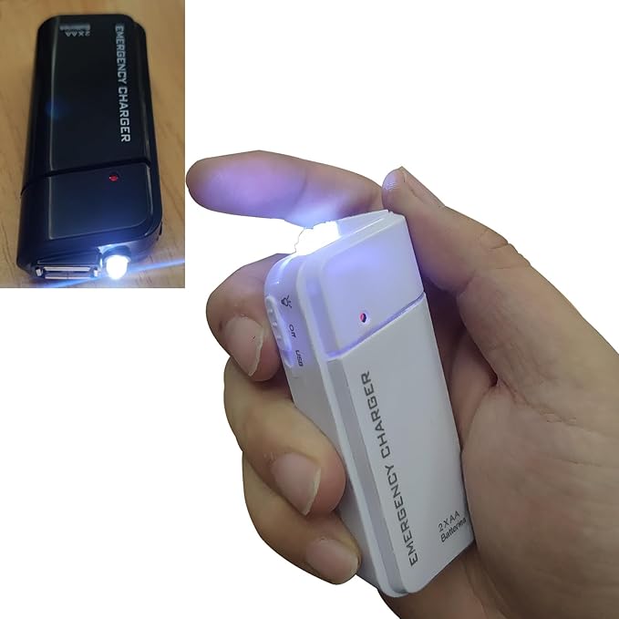 Battery Operated Phone Charger Emergency|USB Battery Powered Small Power Bank Portable 2 AA Batteries Powered Outlet. (Black)