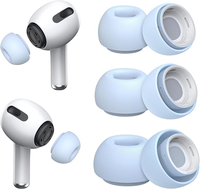3 Pairs Replacement Ear Tips for AirPods Pro and 2nd Generation with Noise Reduction Hole, Silicone Ear Tips for AirPods Pro with Portable Storage Box and Fits in Charging Case (S/M/L, Light Blue)