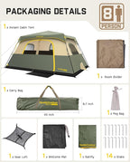 FanttikOutdoor Camping Tent 4/6/8/10 Person Instant Cabin Tent Setup in 60 Seconds with Rainfly & Windproof Portable with Carry Bag for Family Camping & Hiking, Upgraded Ventilation, Navy Blue