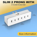 UL Listed 2 Prong 3-Outlet Wall Tap, 2 Prong Triple Outlet Converter Plug Extender, Multi-Plug Outlet Adapter, Polarized White, for living rooms, kitchens, offices and more. (1 Pack)
