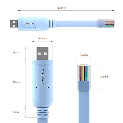 USB Console Cable,USB to RJ45 Console Cable for Cisco Routers/AP Router/Switch Windows, Mac, Linux(1.8m,Blue)