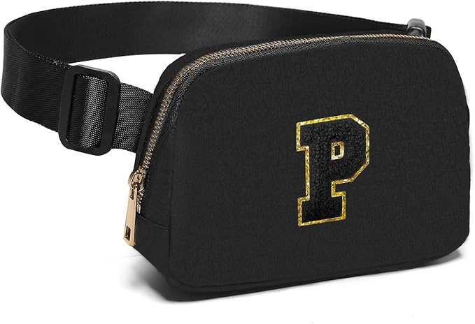 Gitus Belt Bag Fanny Pack Crossbody Bags with Initial Letter Patch Gifts for Wife Older Women Mother Coworker Bridesmaid Anniversary Travel Gifts Beach Gifts (Black-P)