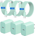 iPhone 17 16 15 Charger Fast Charging 3+3Pack 20W USB C Wall Charger with 10FT Fast Charging Cable Compatible with iPhone 17/17 Air/17 Pro/17 Pro Max/iPhone 16/15 Series, iPad Pro/AirPods -Green
