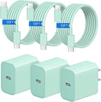 iPhone 17 16 15 Charger Fast Charging 3+3Pack 20W USB C Wall Charger with 10FT Fast Charging Cable Compatible with iPhone 17/17 Air/17 Pro/17 Pro Max/iPhone 16/15 Series, iPad Pro/AirPods -Green