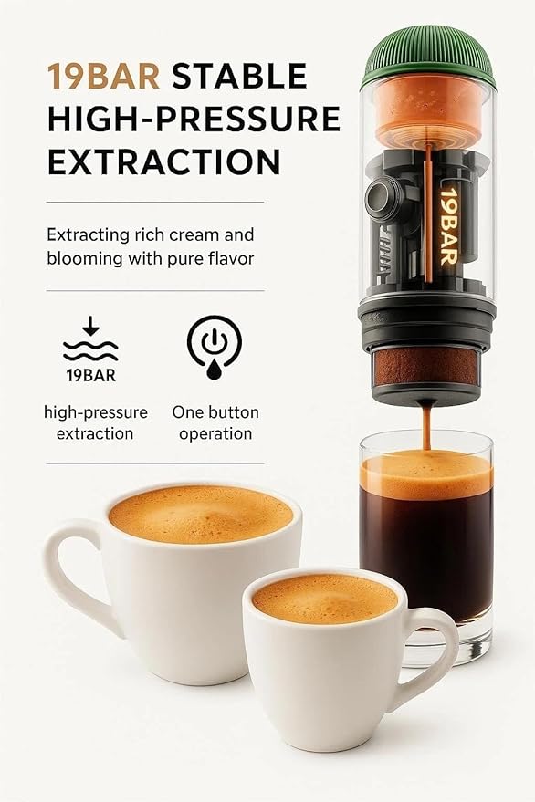 Portable Espresso Machine with 3-4 Min Self-heating, 7800mAh Rechargeable Electric 2-in-1 Coffee Machine Compatible with NS Capsules and Ground Coffee for Car Camping Travelling Office Home , Green