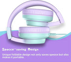 Candy Bila Kids Headphones, Wired Headphones for Kids Over Ear with Microphone, 85/94dB Volume Limiter Headphone for Girls Boys, Foldable Headphone for Learning & Entertainment,Gradient Purple