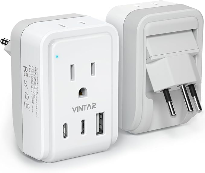 1 Pack Brazil Power Adapter, VINTAR Foldable Type N Plug Adapter with 2 AC Outlets 3 USB Ports (2 USB C), Brazil Outlet Plug for US to Brazilian