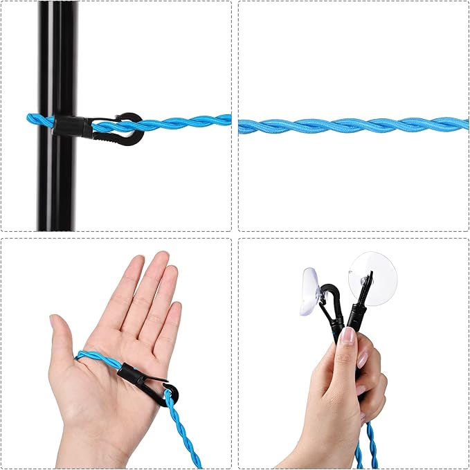 2 Pieces Travel Clothesline Portable Retractable Clothesline with Hooks and Suction Cups Camping Accessories Cruise Essentials for Outdoor and Indoor Use (Black, Blue)