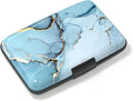 Credit Card Holder, Mini Aluminum Card Wallet RFID Blocking Slim Metal Hard Card Case for Women Men, Blue Marble