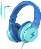 Candy Bila Kids Headphones, Wired Headphones for Kids with Microphone, 85/94dB Volume Limiter Headphone for Girls Boys, Foldable Headphone for Online Study, Gradient Blue