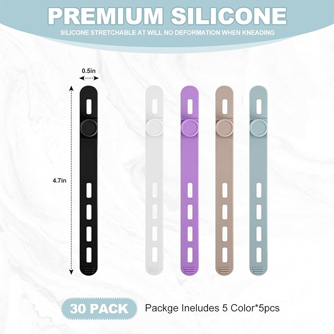 30 Pcs Cable Ties ，Silicone Cable Ties, Reusable Cord Organizer for Charger Cables, Hair Dryer, Home & Office, Flexible Cord Wraps for Electrical Wires (30 Pcs Cord Organizer)