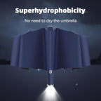 Maizoon Folding Umbrella with Led Flashlight 10 Ribs Fiberglass Frame Auto Open Close Waterproof UV Resistant Rotation Handle